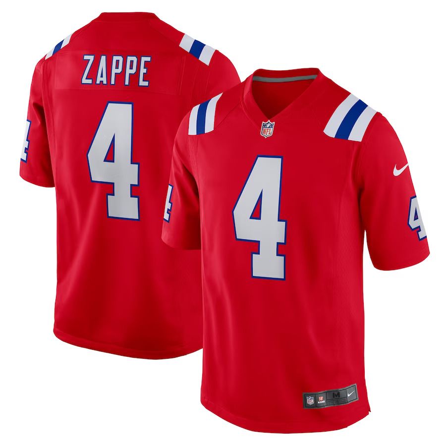 Men New England Patriots #4 Bailey Zappe Nike Red Alternate Game Player NFL Jersey